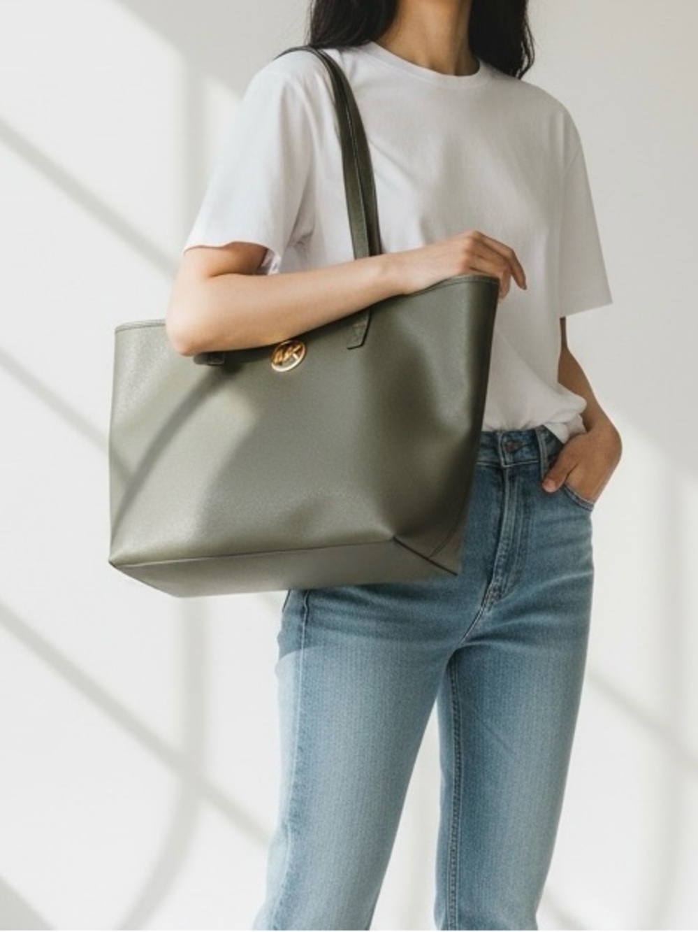 Michael Kors Olive Green Saffiano Leather MK Logo Tote